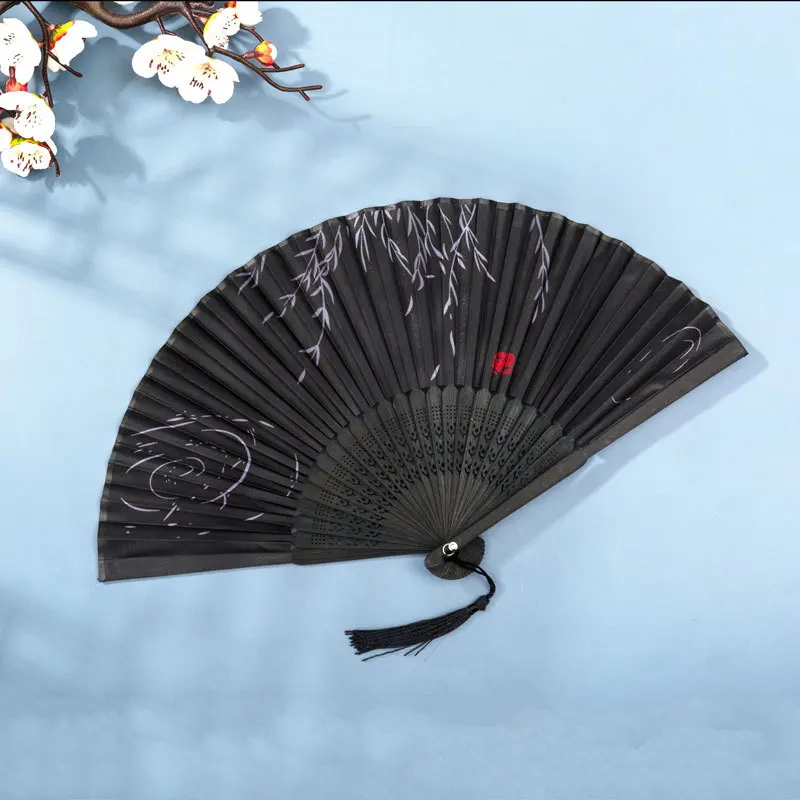 Chinese Style Folding Fan Vintage Cloth Hand Fan Summer Cooling Dance Photography Prop Classical Ancient Fan