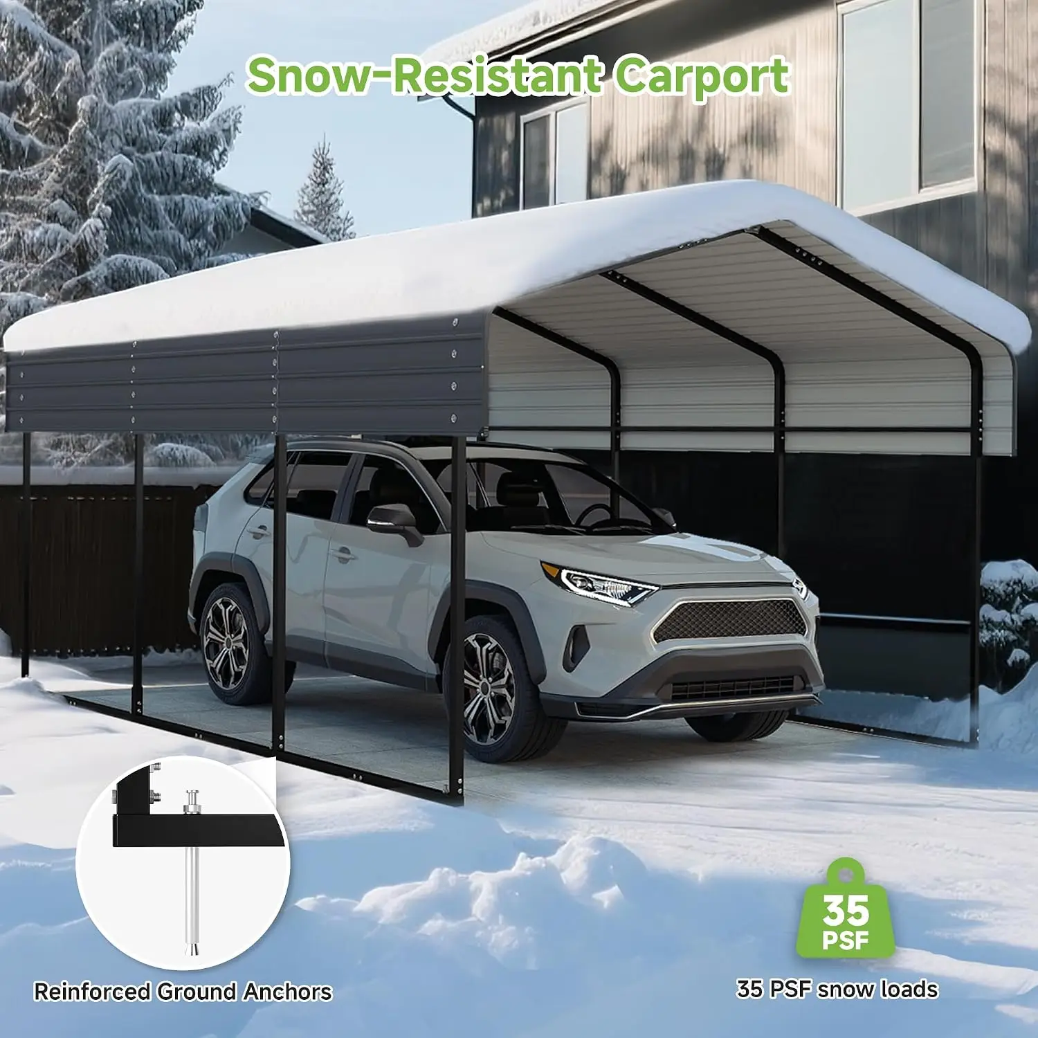 Heavy Duty Metal Carport 10'x15' Grey Custom Fit Car Cover Protection for Cars SUVs And Trucks
