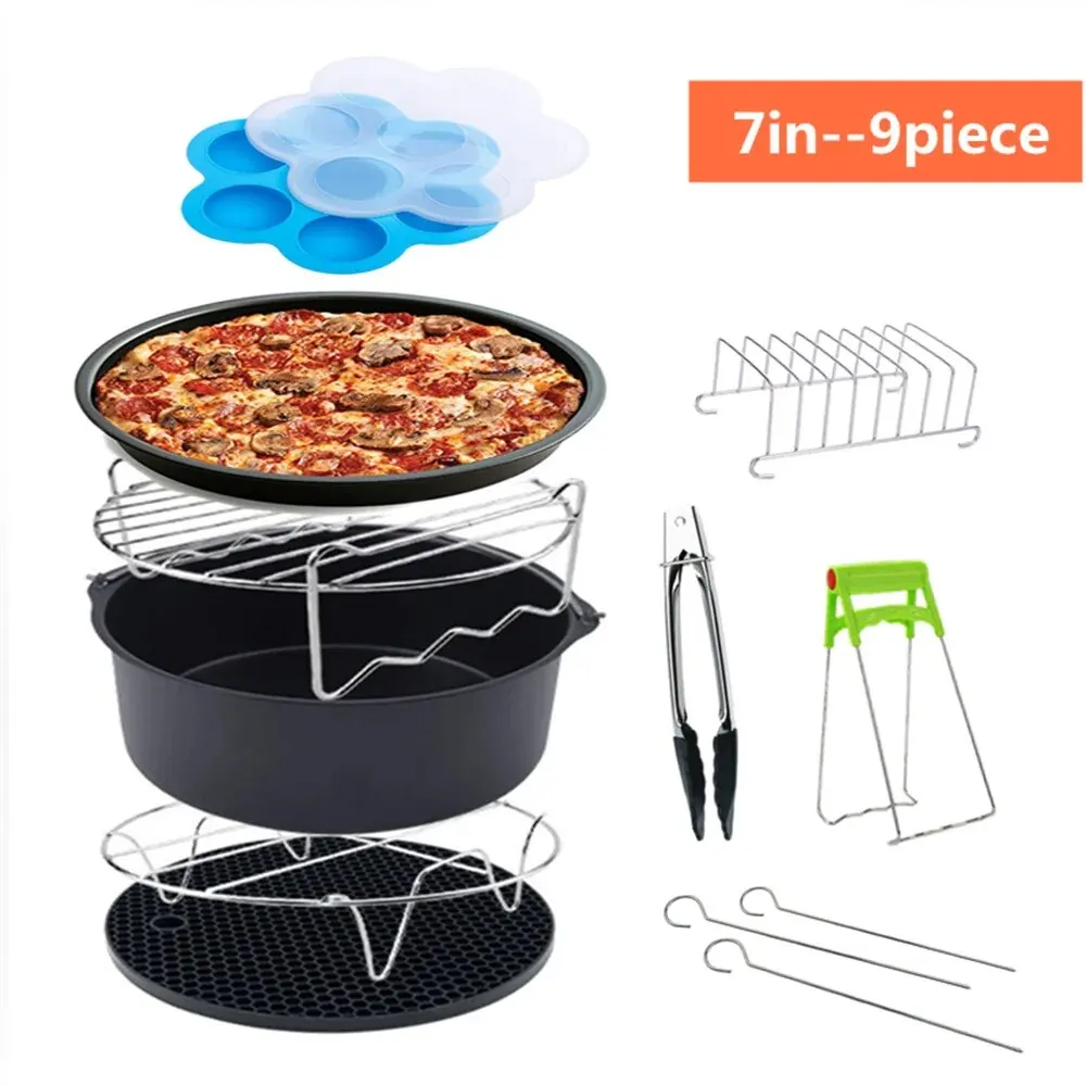 10pcs AirFryer Accessories 8/7/6 Inch Fit for Airfryer 4.2-5.8QT Baking Basket Pizza Plate Grill Pot Kitchen Cook Tool for Party