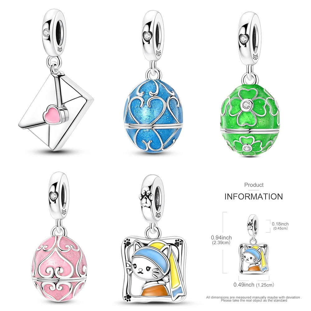 Lucky Series 925 Four Leaf Clover Butterfly Easter Egg&Envelope&Oil Painting Pendant Fit Brand Bracelet Blessings to Jewelry