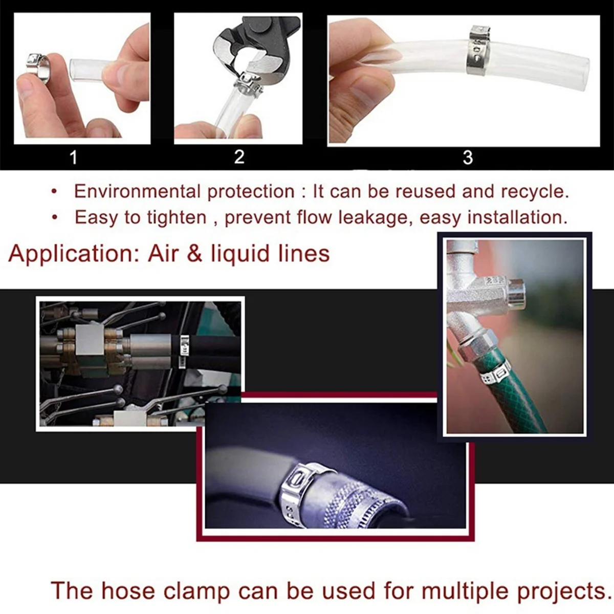 AWAH 130Pcs Single Ear Stepless Hose Clamps Set 7-21Mm 304 Stainless Steel Hose Clamps With Hose Clip Clamp Pliers