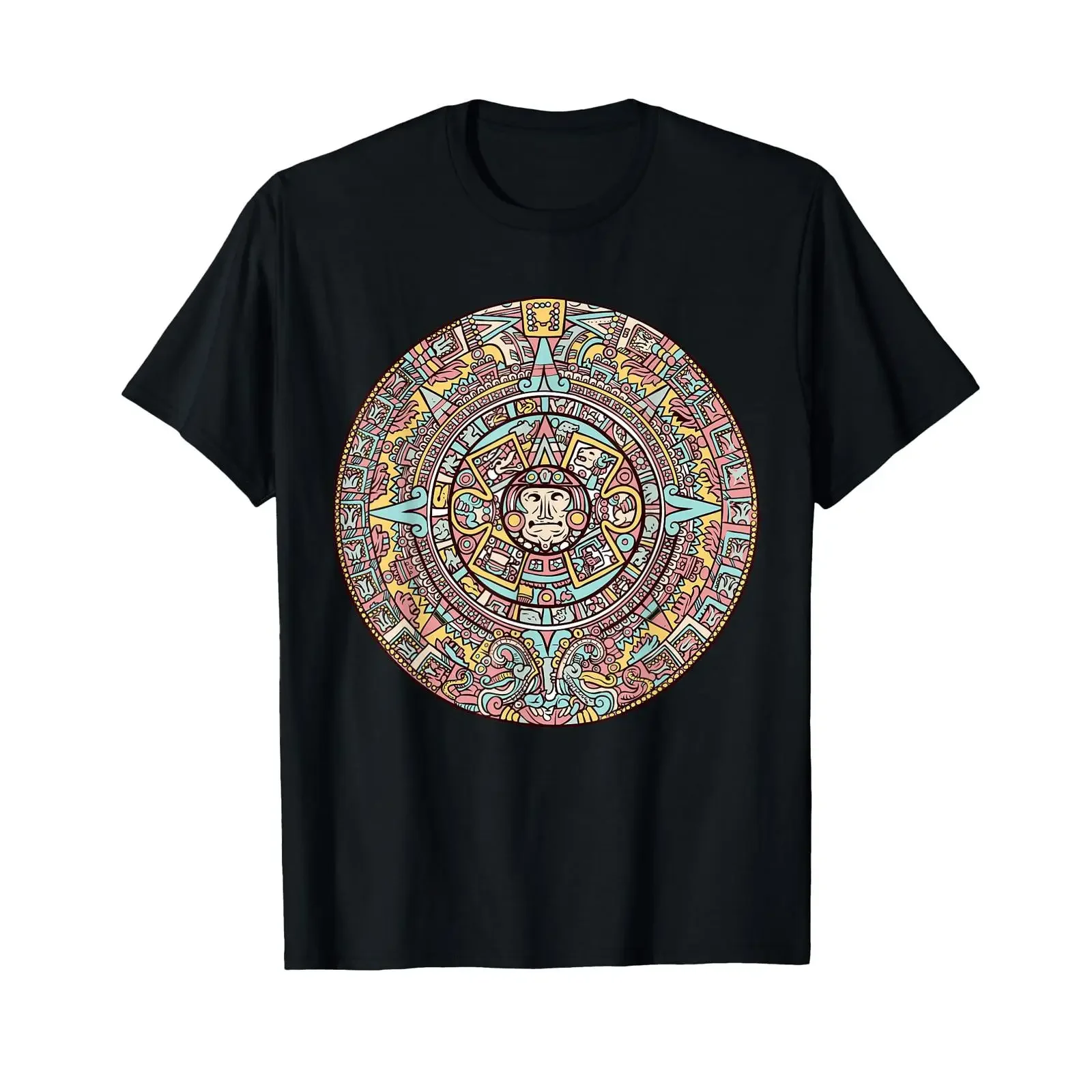 Aztec Calendar Mexican Art Sun Stone Ancient Mayans T Shirt vintage Washed Top For Everyday Wear Versatile Soft graphic