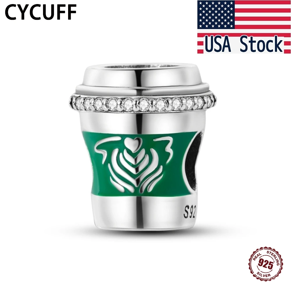 

CYCUFF 925 Sterling Silver Take-out Coffee Cup Beads Original Bracelet Charms Jewelry Party DIY Fashion Trendy Women Gift Making