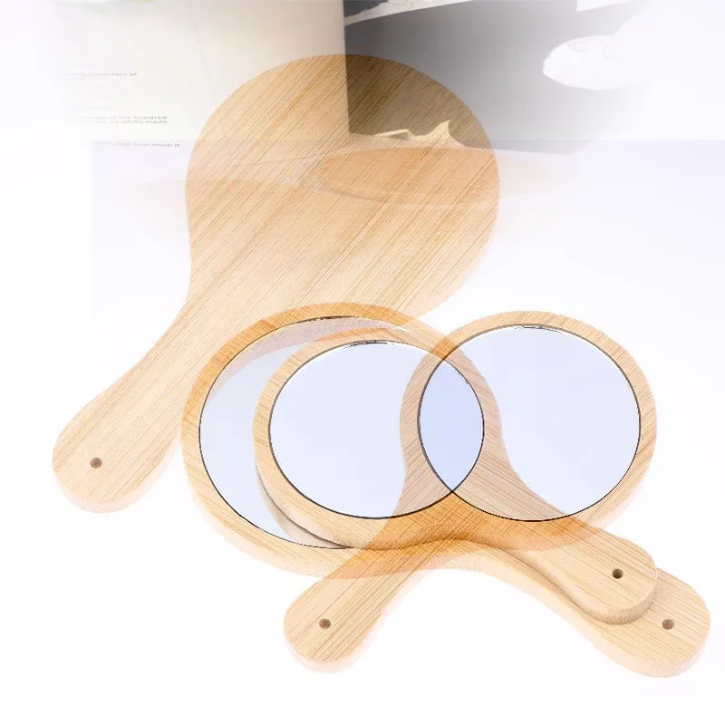 손잡이가 있는 휴대용 대나무 유리 화장 거울, 수제 손잡이 원형 화장 거울, 개인용 휴대용 거울