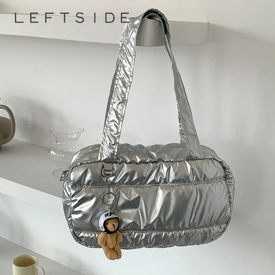 

LEFTSIDE Silver Thread Shoulder Bags for Women 2023 Winter Korean Female Underarm Bag Lady Solid Color Big Handbags and Purses