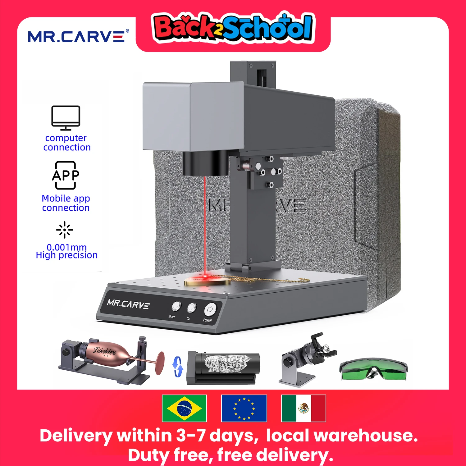 

MR.CARVE Fiber Laser Marking Machine M1 Pro Laser Engraver 70x70mm Area Engraving Machine for All-Metals Plastics Jewelry