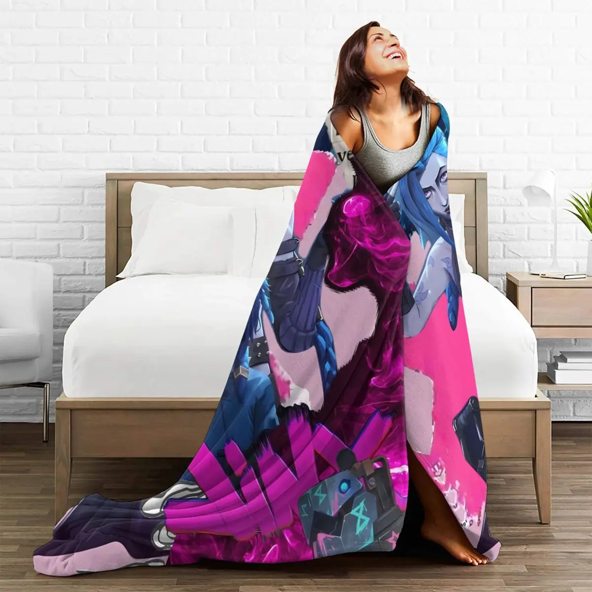 Warm Soft Blanket Travel Popular Arcane League Jinx Throw Blanket Flannel Bedspread For Couch Chair Sofa Bed Sofa Bed Cover