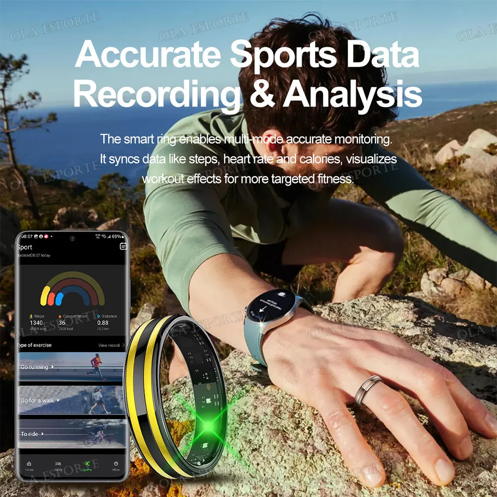 لفتة الاستشعار الذكية حلقة مراقبة الصحة حلقة ذكية في الهواء الطلق مقاوم للماء حلقة ريال HRV رصد معدل ضربات القلب الدم الأكسجين الرياضة الدائري