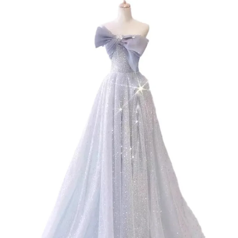 Robe de soirée pour femmes, tempérament de Banquet, légère, luxe, un mot, épaule, Niche, haut de gamme, Bar Mitzvah