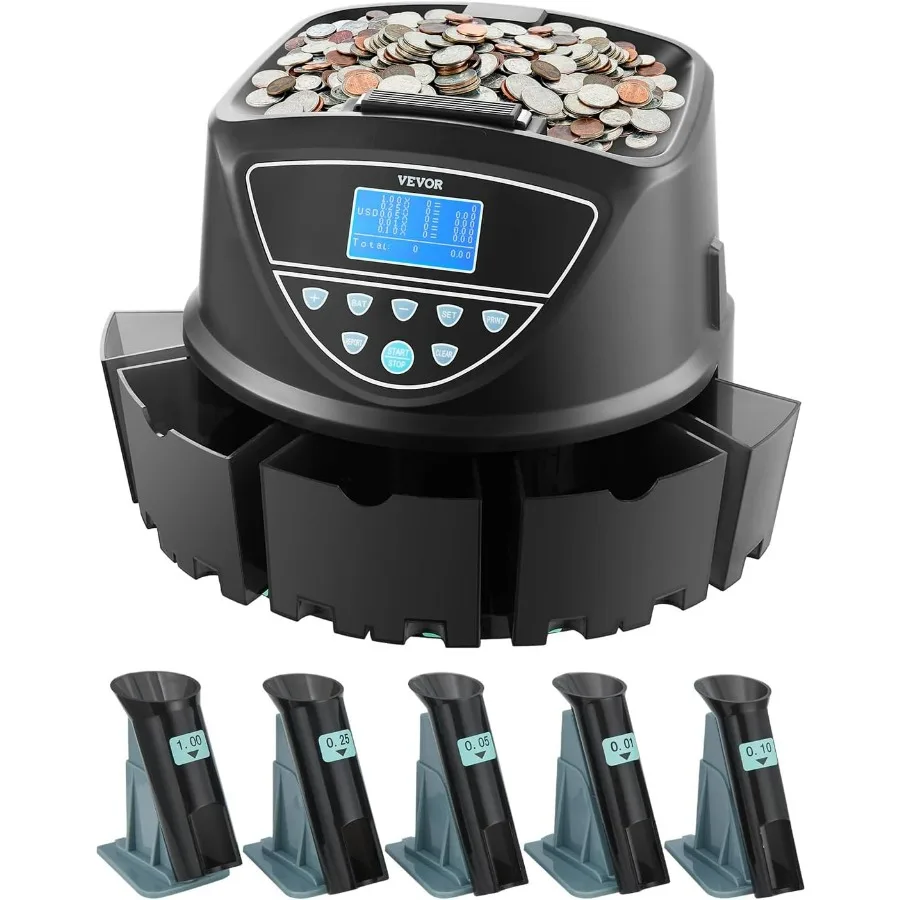 

Upgraded Coin Counter Sorter Machine with Intuitive Display for Efficient Handling of USD Coins 1 5 10 25 1 in Commercial and R