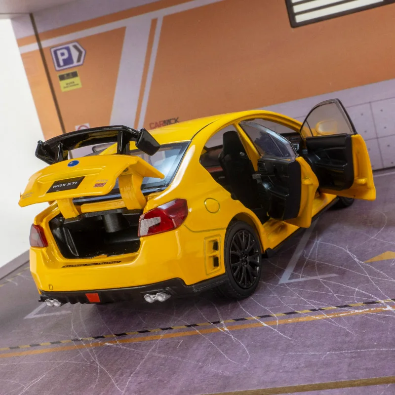 1:32 Subaru STI puertas de coche modelo de carreras de aleación y capó de motor, el maletero se puede abrir como regalo de cumpleaños para niños