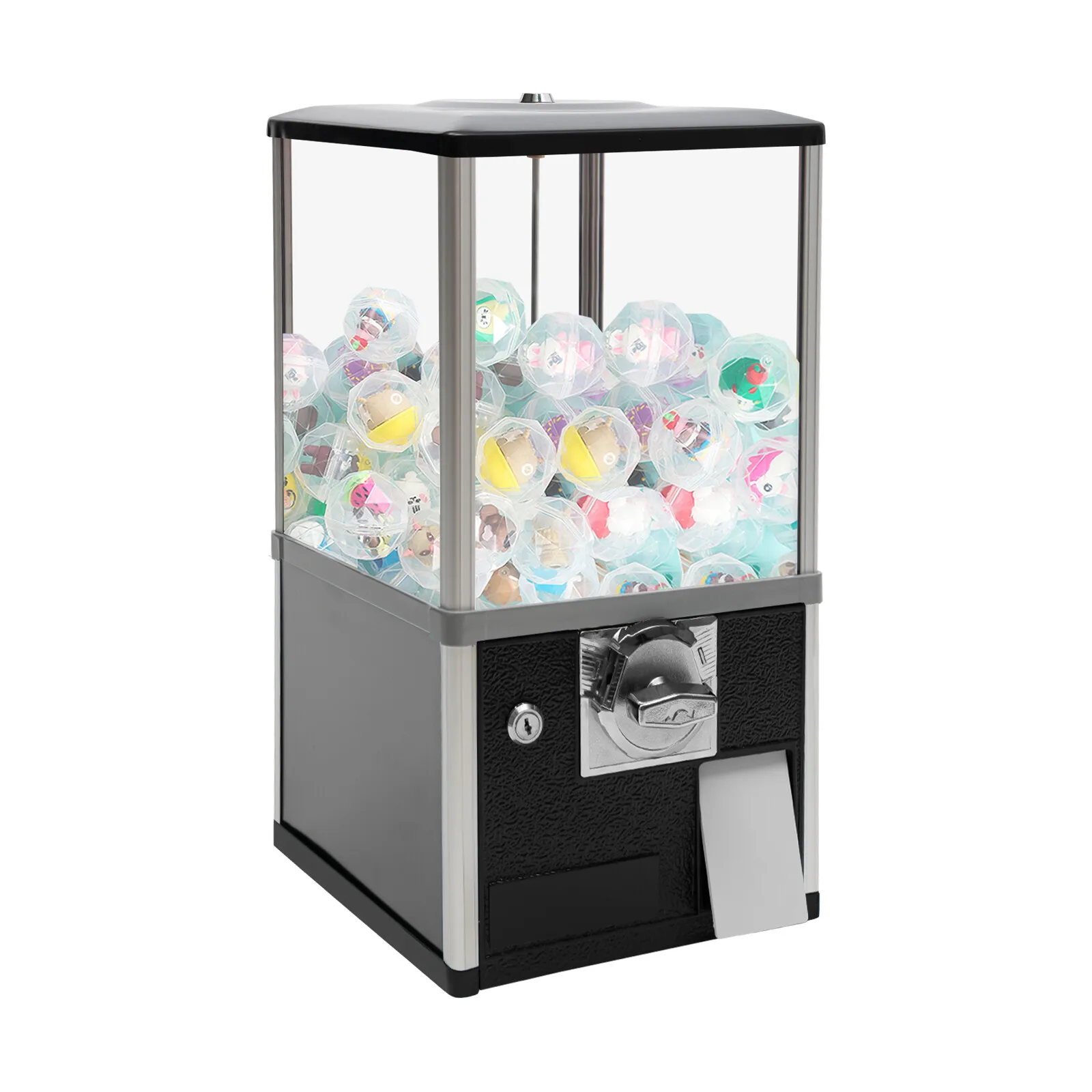 Freestanding 45-50mm Capsule Toys Vending Machine 2*25Cents Coin Gumball Machine with Baffle Clear Window for Game Stores, Retail Stores, and Amusement Parks