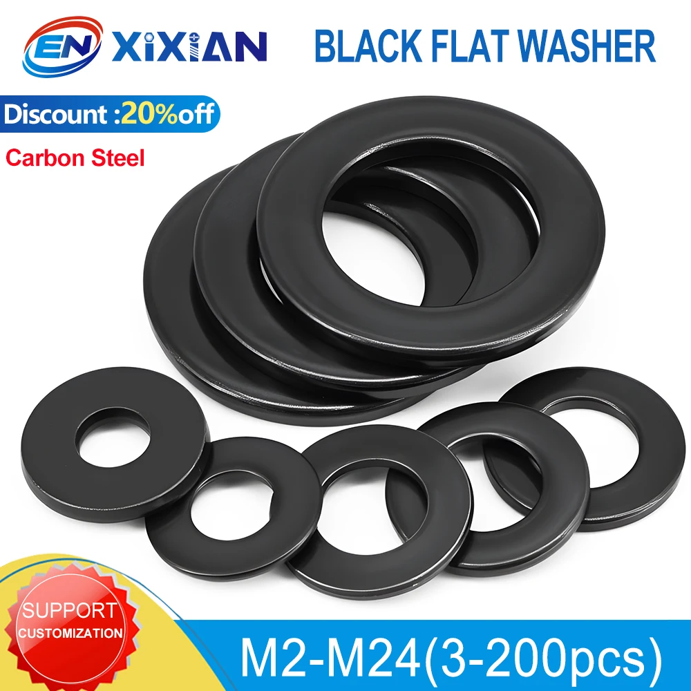 Black Flat Washer Large Size Oversize Big Carbon Steel Plain Washers Gaskets M2 M2.5 M3 M3.5 M4 M5 M6 M8 M10 M12 M20 M22 M24