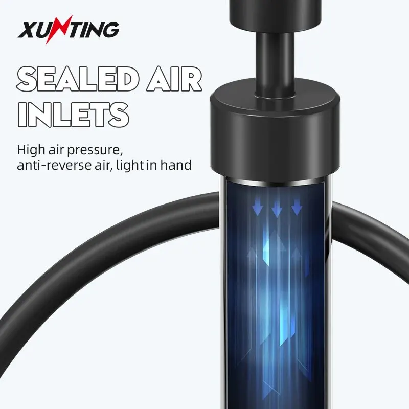 Xunting Bike Floor Pump MAX 130PSI Powerful and Ergonomic Inflator for Road and MTB Bikes - Schrader and Presta Valve Compatible