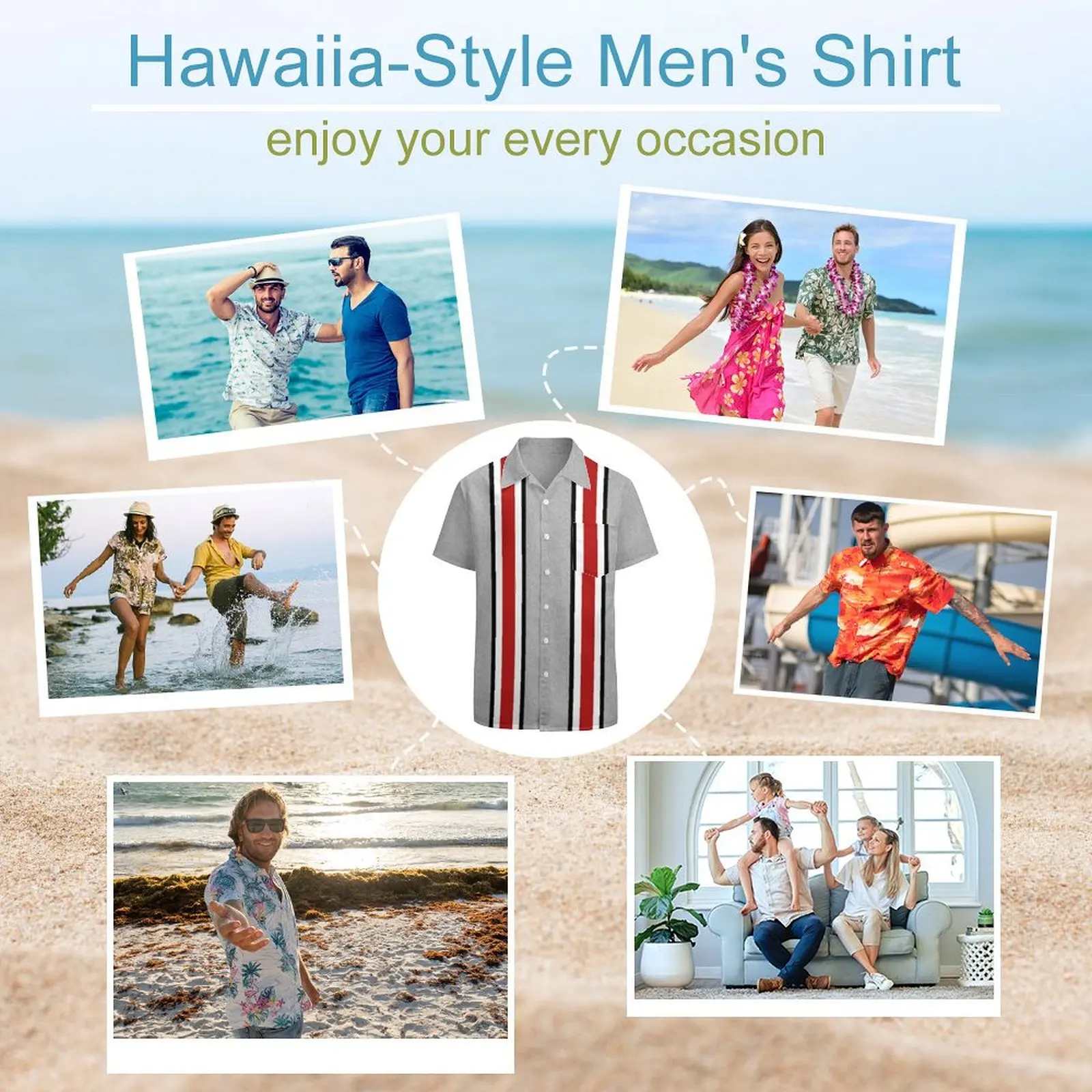 Hawaiian Shirts For Men Vintage Summer Shirt Gray Striped Shirt Short Sleeve Oversized Street Mens Designe Casual Clothing Tops