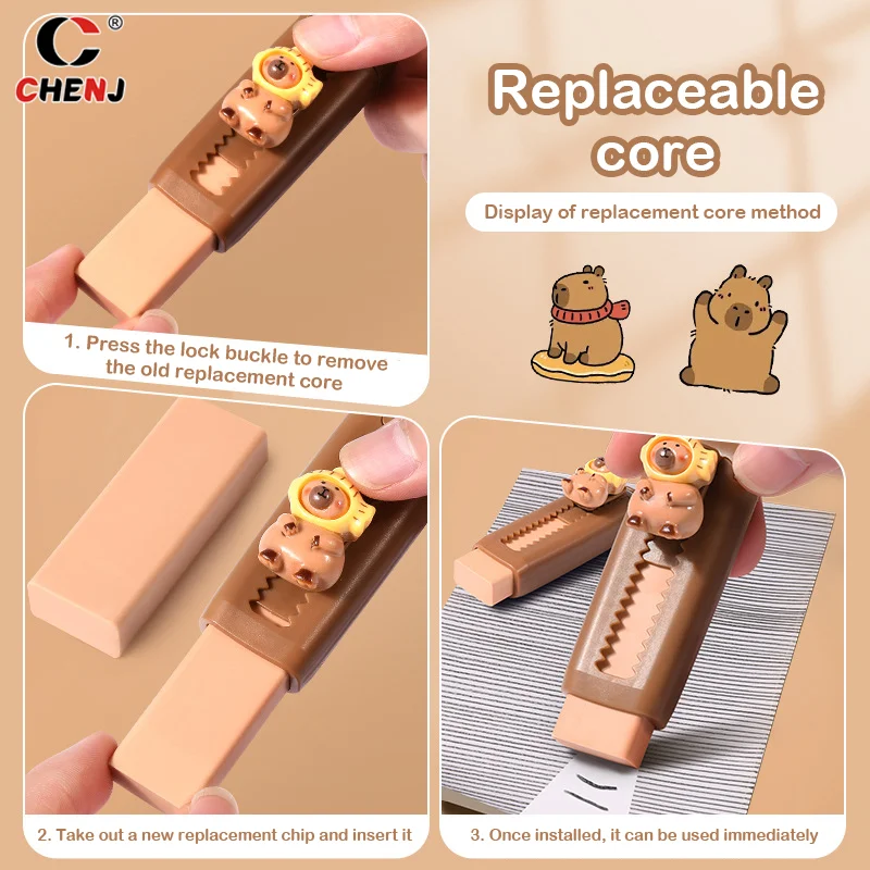 Kawaii Push Pull Capybara Eraser Soft School Supplies Clean Mess Free Stationary Office Student Rubber Eraser For Kids Gift