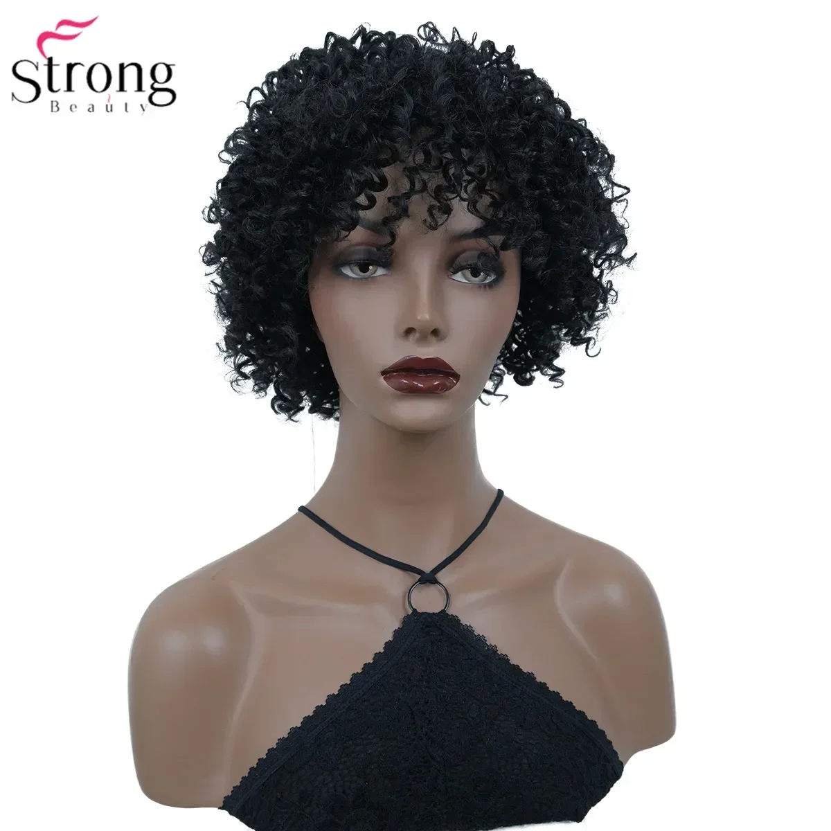 شعر مستعار صناعي قصير مجعد من سترونج بيوتي أفرو كينكي للنساء، شعر مستعار أحمر خمري/أسود طبيعي