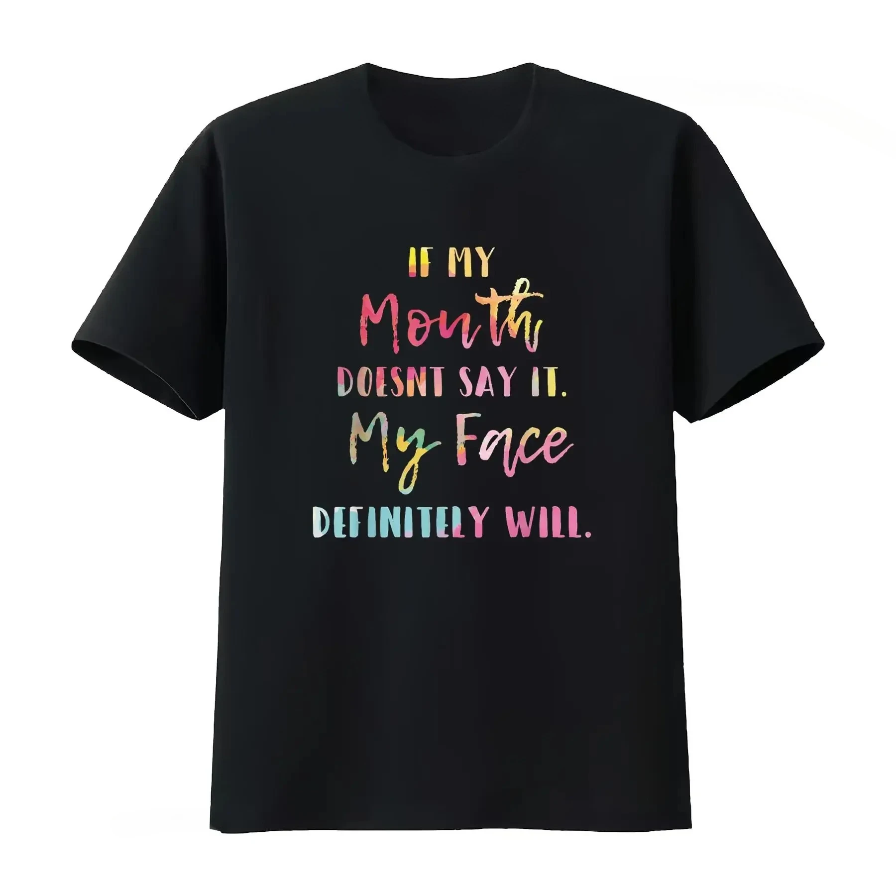 If My Mouth Doesn T Say It Face Definitely Will Retro Tee Vintage Breathable Streetwear Soft Casual Women's Oversized T-shirt