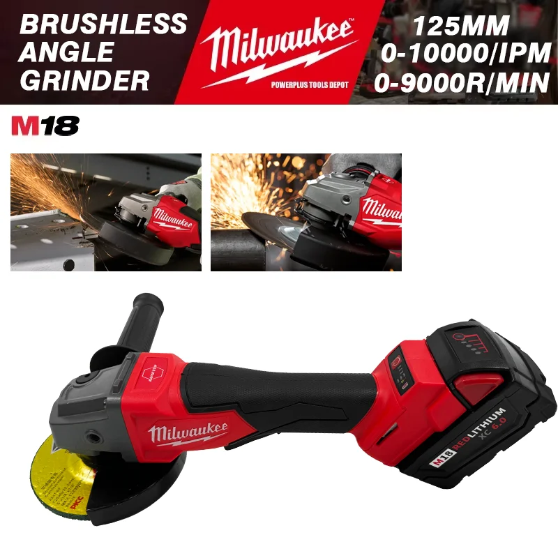 Milwaukee 125mm/100mm 18V Brushless Angle Grinder 3 Gears Cordless Electric Polishing Variable Speed Cutting MachinePower Tools