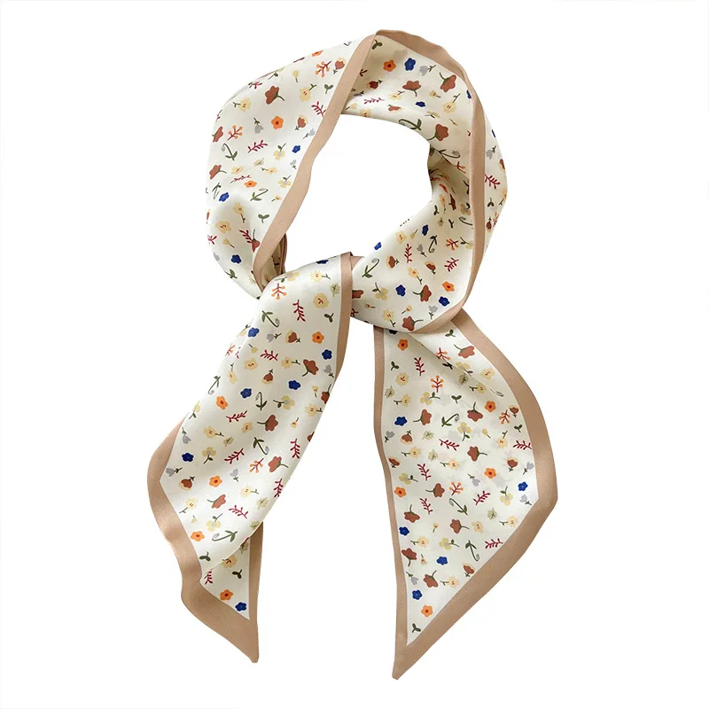 Simple temperament khaki color scarf female INS double -sided narrow ribbon spring and summer decorative scarf