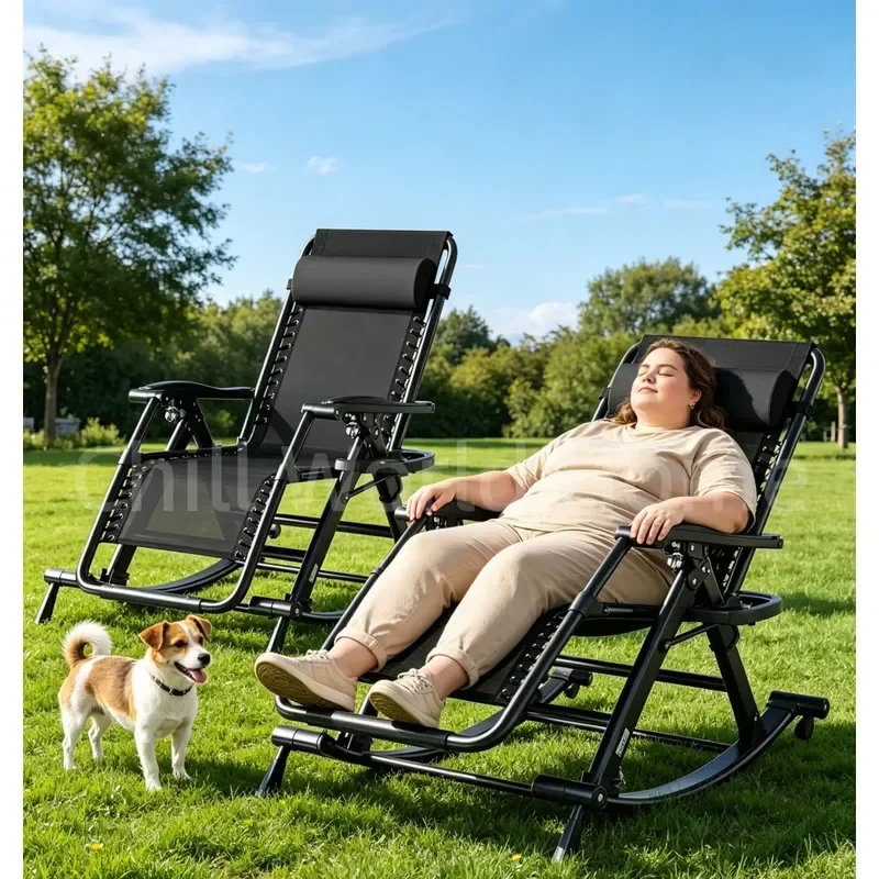 Foldable lounger Rocking chair Adjustable zero-gravity lounger with detachable side tray and headrest for patios, balconies,