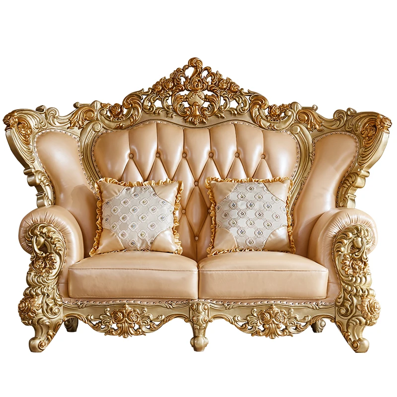 

Европейский кожаный диван U-образной формы из цельного дерева с резьбой по цветку, французская вилла, роскошь