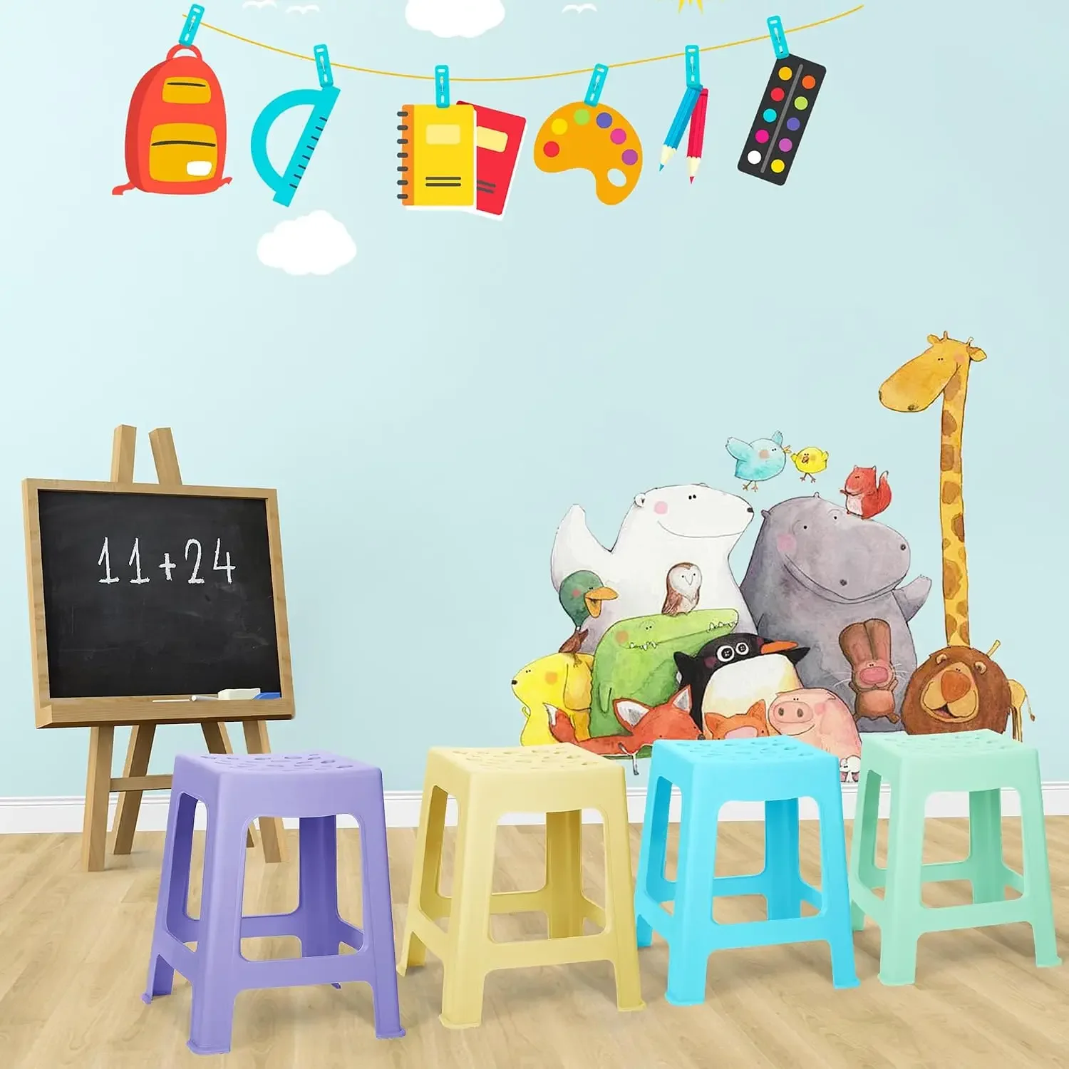 12 Pack Plastic Stools 16.9 Inch 6 Macaron Colored Nesting Stools Portable Backless Bar Stool Flexible Seating Chairs for Classr