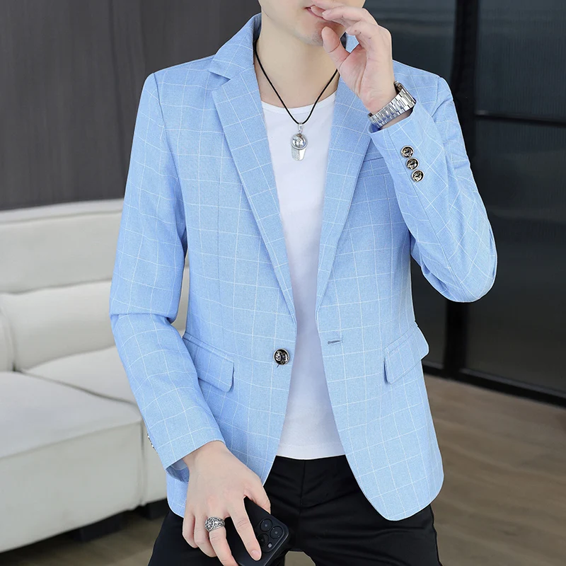 

Casual Plaid Single Button Men's Jaet Slim Fit Spring Autumn New Sle Faion Urban Faion Best Man Suit Polyester Fiber