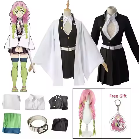 Demon killer Kanroji Mitsuri Cosplay Costume Kimono Haori Dress Wig Clothes Kisatsutai Halloween Costume for Adult Children