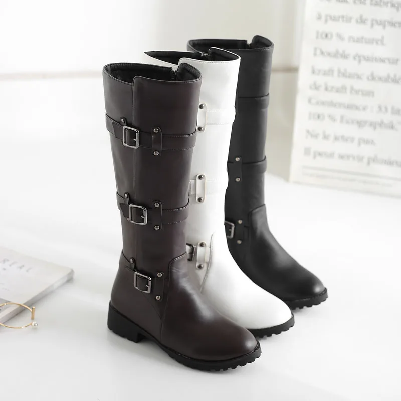 Autumn Custom Knee High Boots Women Fashion Platform High Heel Leather Shoes Woman Winter Motorcycle Boots Large Size 43 WSH5388