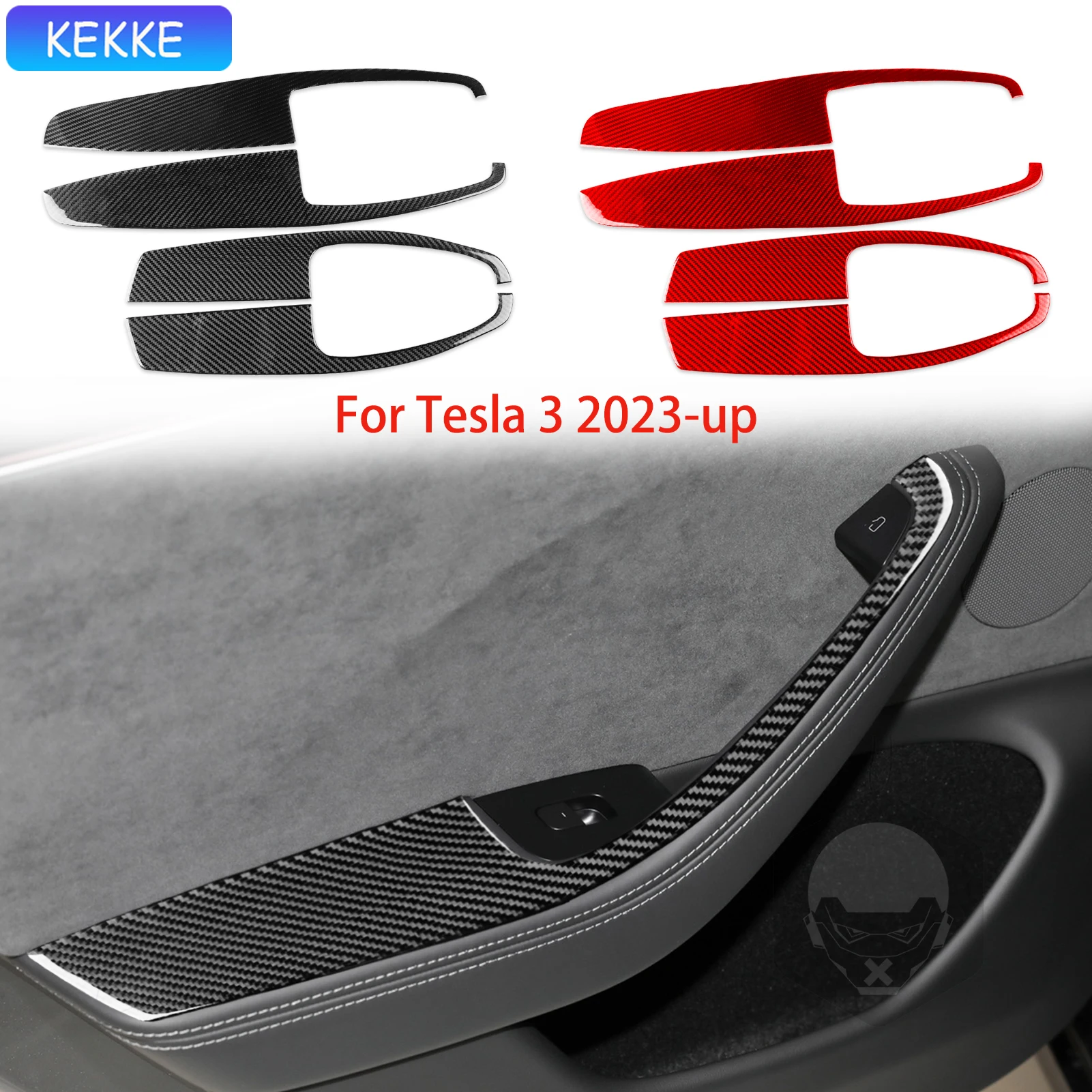 

For Tesla 3 2023-up Auto Door Armrest Soft Carbon Fiber Decorative Car Interior Accessories Stickers