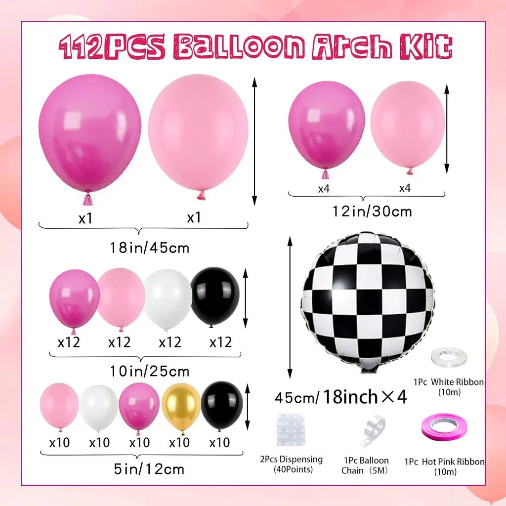 116Pcs Pink Race Car Balloon Arch Decor Set for Kids' Birthday Racing Party Baby Shower Holiday - Racing Design Decor Kit - view 2