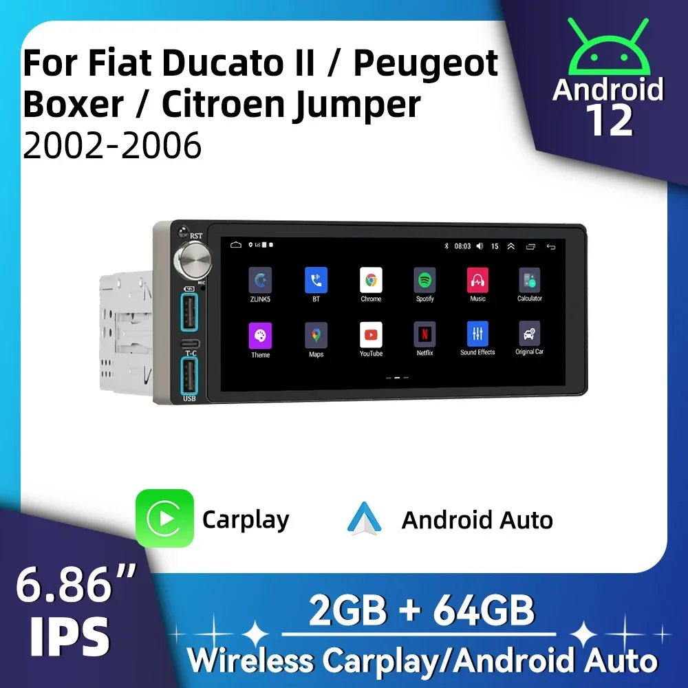 

6,86 "Android автомобильный мультимедиа для Fiat Ducato II Peugeot Boxer Citroen Jumper 2002-2006 1 Din радио головное устройство Carplay авторадио