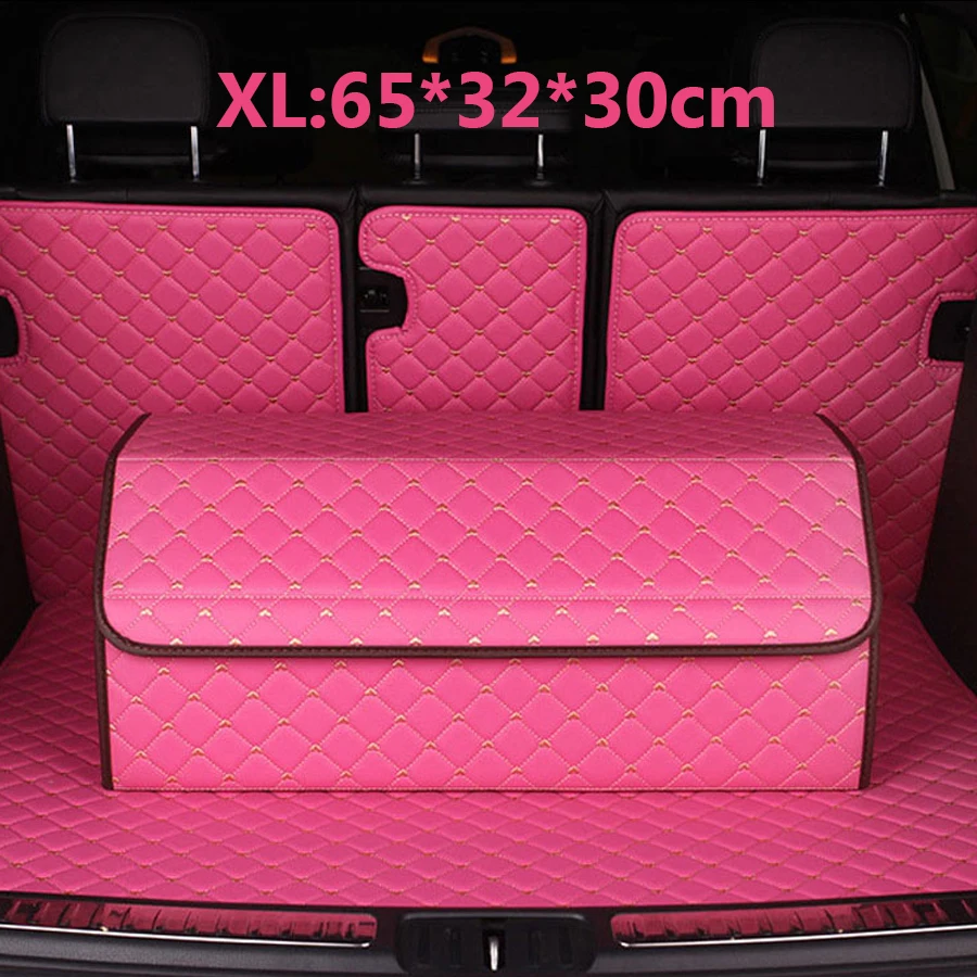 

65cm Large Capacity Female Car Trunk Organizer Box,Pink Love Embroidery With Partition Stowing Tidying Food Sundries Storage Bag