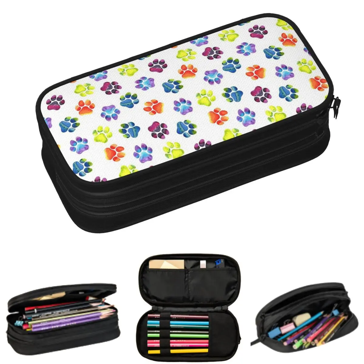 

Rainbow Colorful Multicolor Paw Pattern Pencil Cases for Student Gifts Pen Box Pencil Bag Big Capacity Pencil Pouch