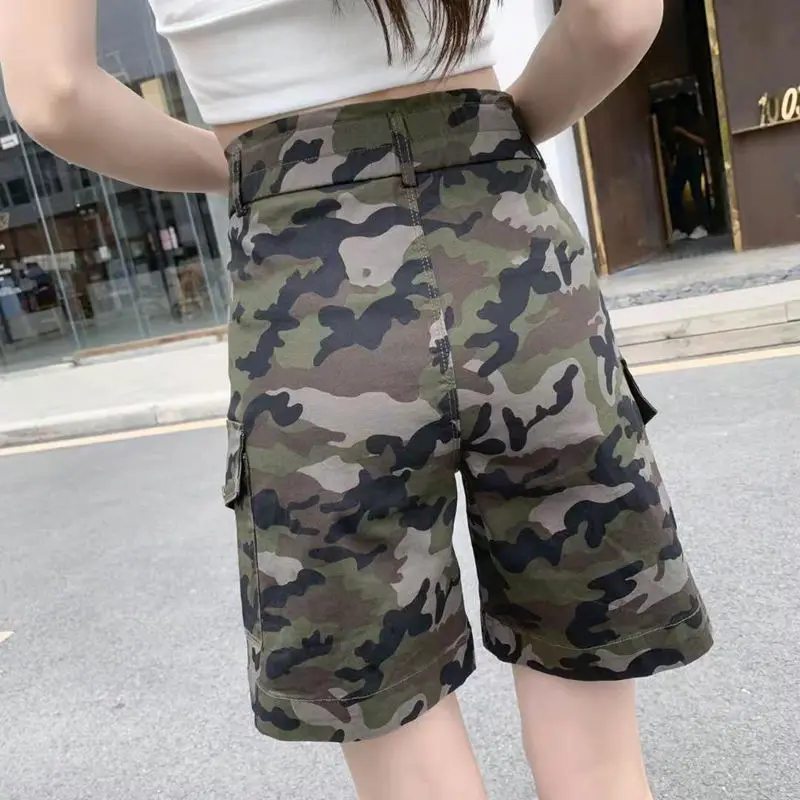 Solomon-Short cargo décontracté pour femme, poches fines, taille haute, streetwear vintage, pantalon court d'été, mode Harajuku, 2023