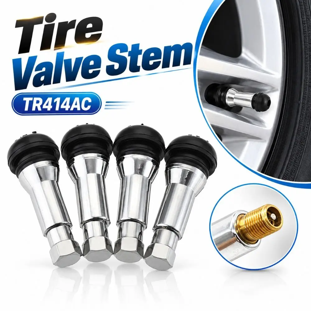 4Pcs Metal Stem Tire Valve Stem Rubber Base Built-In Valve Core Snap-In Valve Stem Sealing Grommet Hexagonal Cap