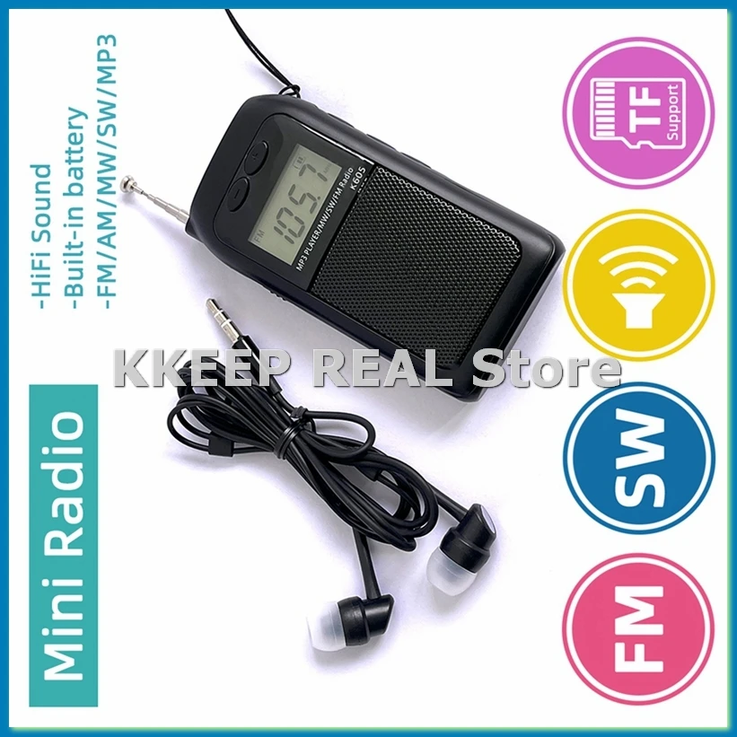 

Портативное карманное радио FM AM SW MW с MP3-плеером, стерео цифровым приемником, ЖК-экраном, высокой чувствительностью, громкоговорителем и антенной - ABFB