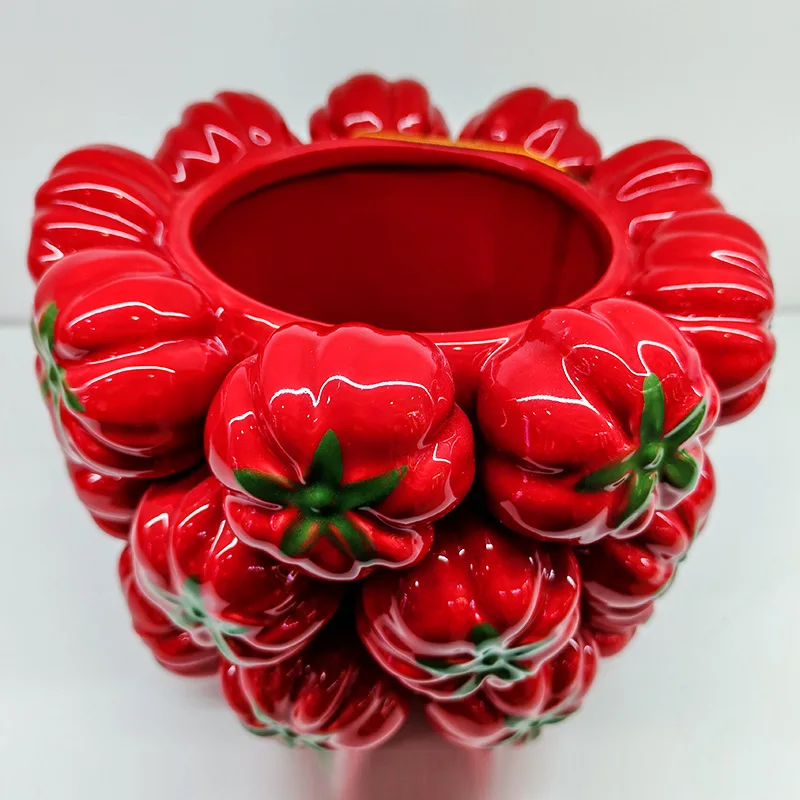 Adornos de frutas de cerámica, jarrón de almacenamiento de tomate, arreglos florales, decoración, manualidades para el hogar