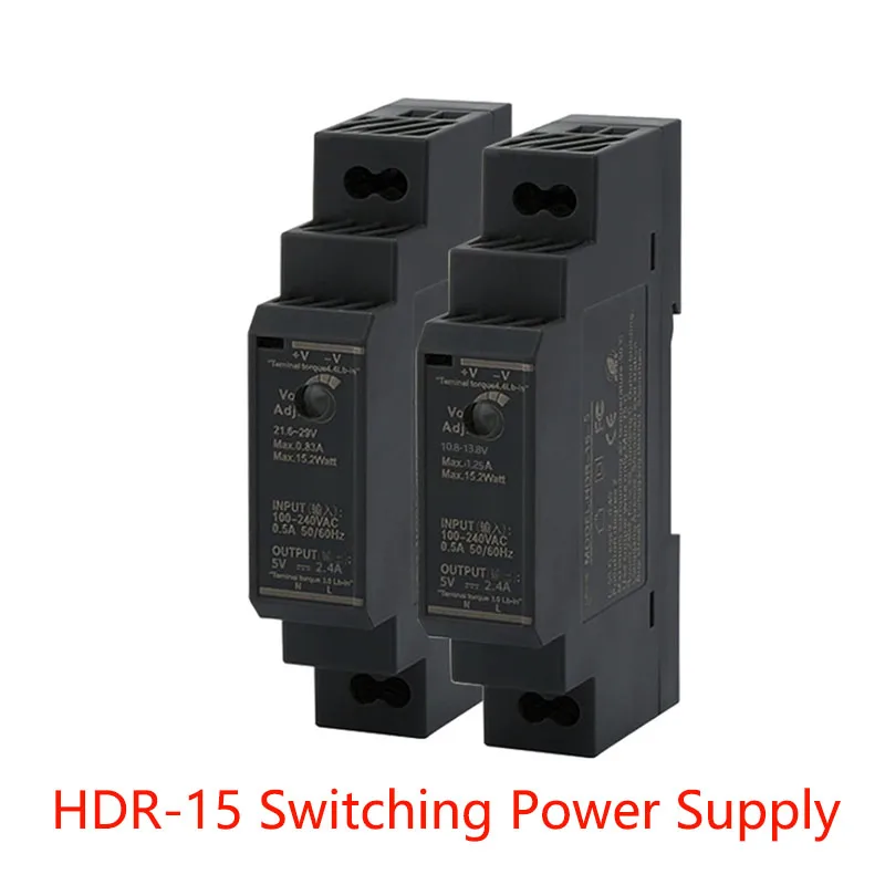 HDR-15W 5V 12V 15V 24V 48V SMPS 110V/220V AC To DC DIN Rail Installation Ultra Slim Industrial Switch Power Supply 1PCS