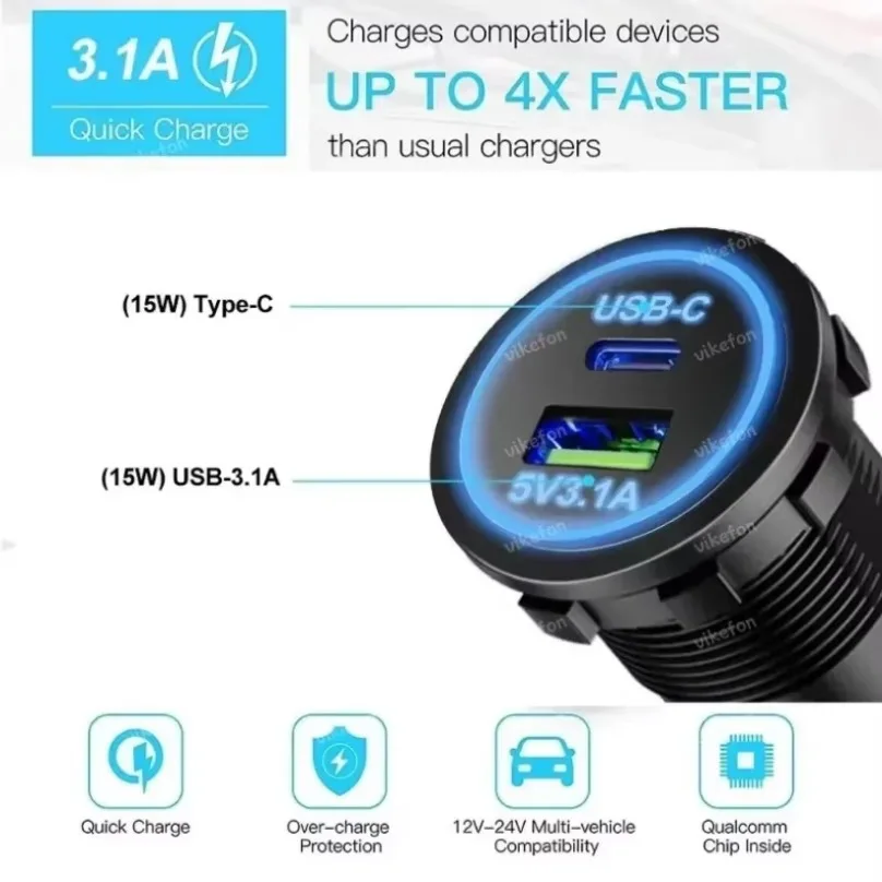 שקע מטען USB לאופנוע ולרכב, תמונה 5 מתוך 6