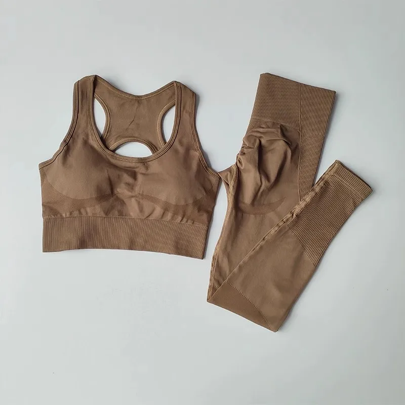 Yoga-Trainingsset für Damen, Rückenfreier Sport-BH mit Kreuzgurt, kombiniert mit Hüftstraffender und hochtaillierter Yoga-Fitnesshose – Detail 14