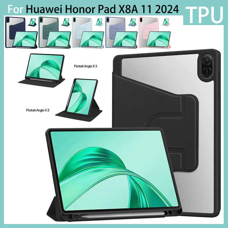 

Case For Huawei Honor Pad X8A 11inch 2024 X8a 11" 360 Rotating Acrylic Clear Back Book Stand Cover For Honor Pad X8a 11 inch