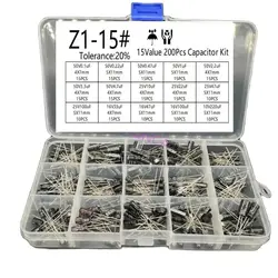 200pcs/lot Radial capacitors set 15Values 10V 16V 25V 50V 0.1uF-220uF Electrolytic Capacitor Assortment Kit 0.22uf 2.2uf 100uf