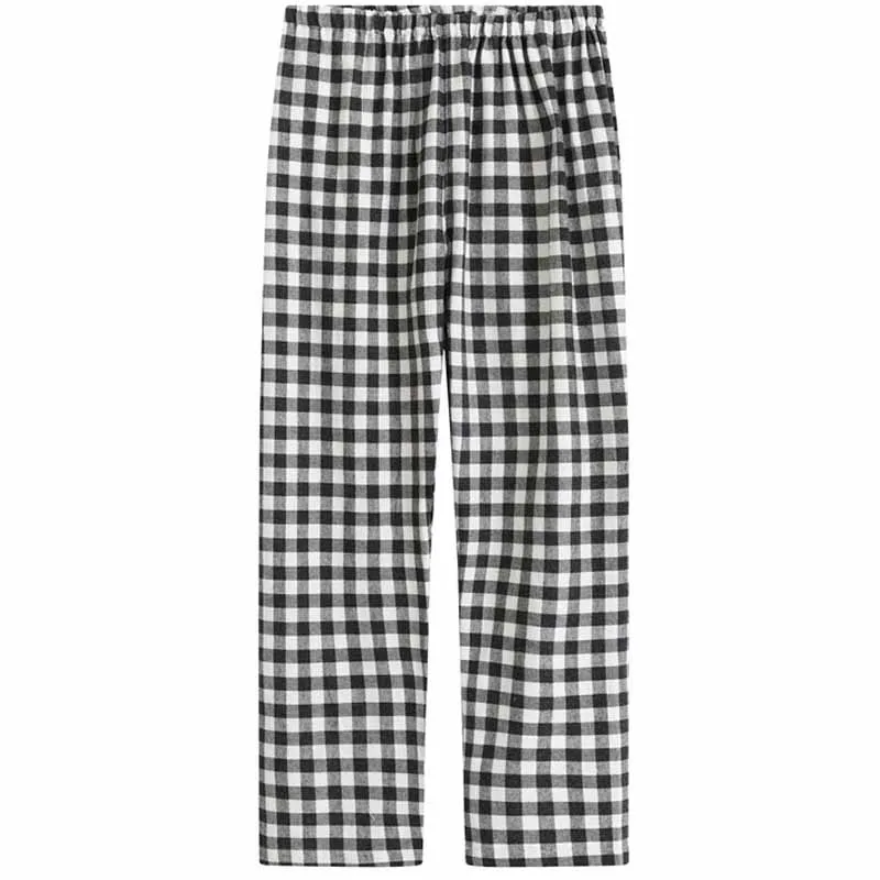Couple Black and White Plaid Pajama Pants Brushed Cotton Loose Homewear Sleep Trousers Elastic Waist Casual Men Women Loungewear