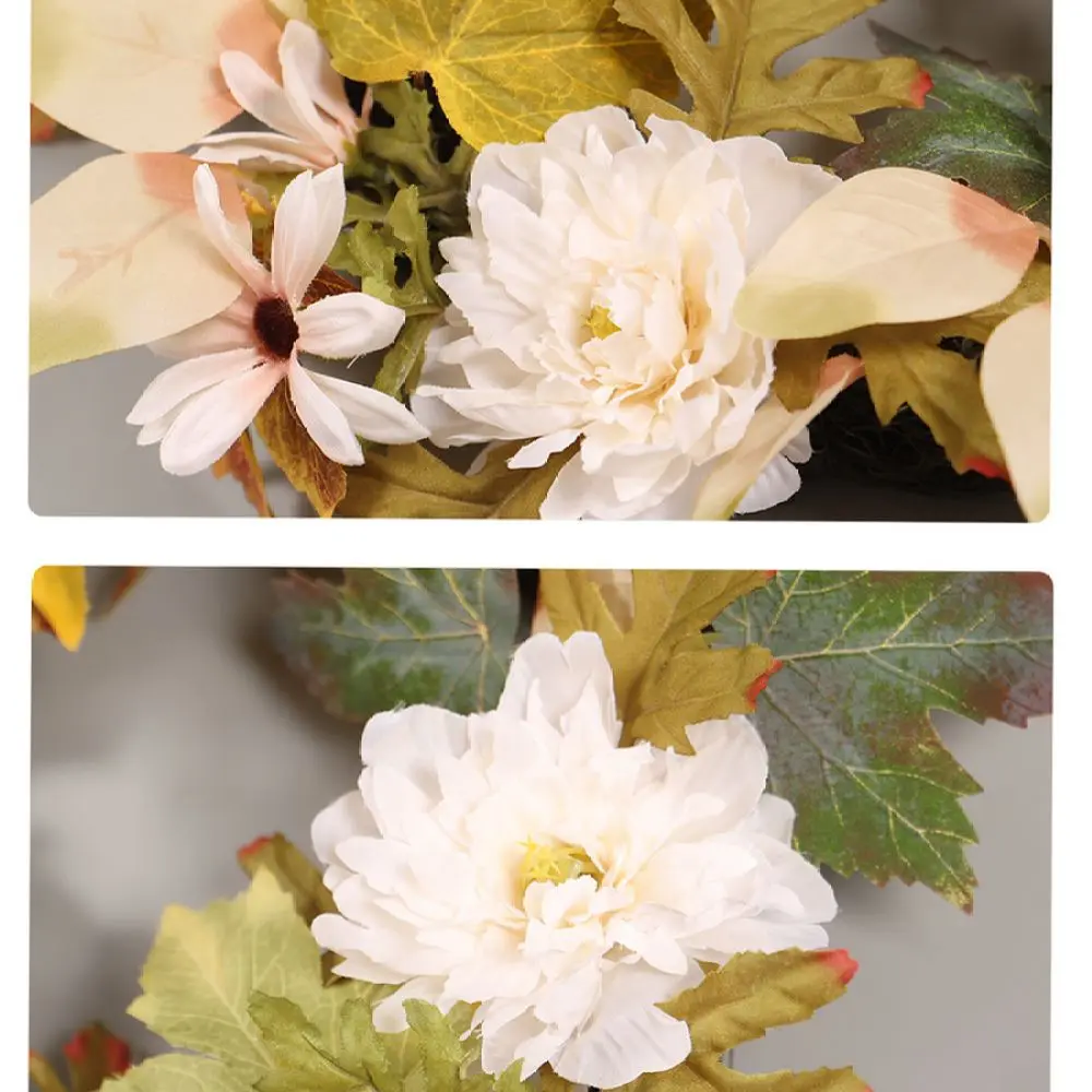 Stylish Autumn Wreath White Peony Pumpkin Berry Ornament Realistic Plant Garland For Front Door Wall Festival