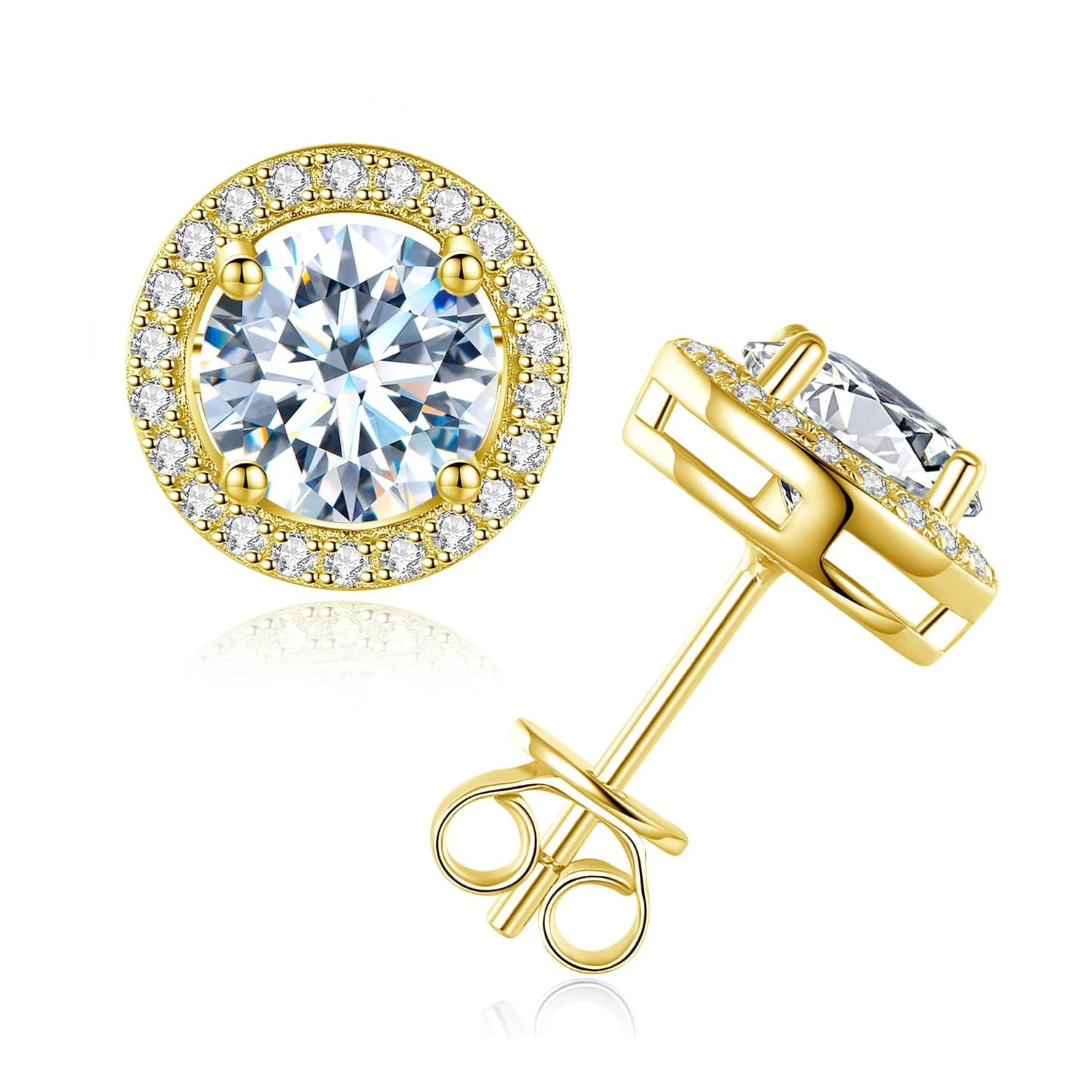 Teal Moissanite Stud Earrings Women\'s 1+1 Carat 18K Gold Plated S925 Silver Party Anniversary Jewelry with Certificate
