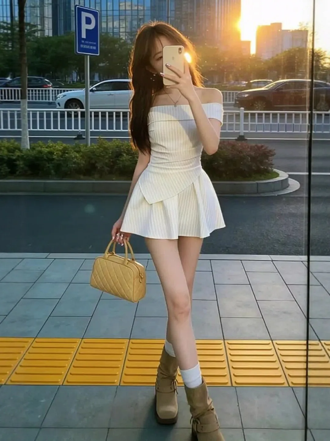 

Молодежный комплект из двух предметов: топ с открытыми плечами и юбка-полусолнце. Летний модный ансамбль из хлопковой смеси, удобный крой.