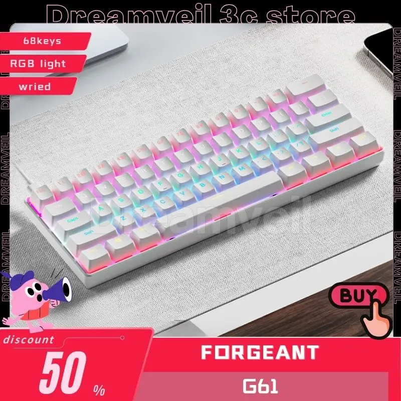 Forgean G61 Wired Mechanical Keyboard Rgb Backlight Hot Swap 68keys Gaming Custom Keyboard Ergonomics Pc Gamer Accessory Office