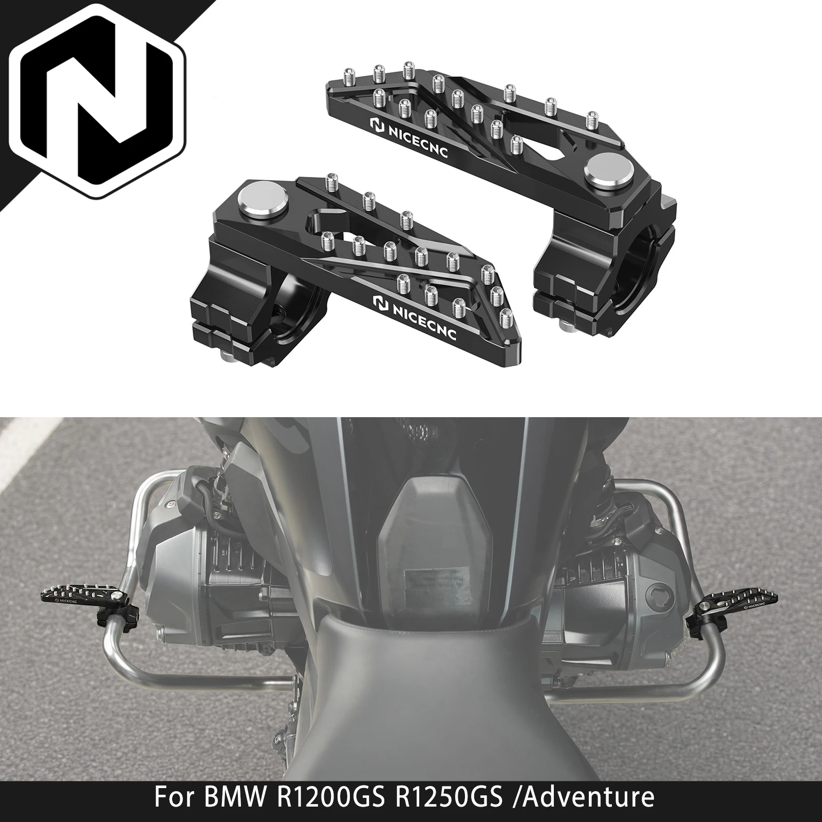 NICECNC Folding Footpeg Footrest Clamps For BMW R1250GS /R1250GS Adventure R1250 GSA 2019-2024 R1200GS /Adventure 2013-2019